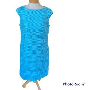 Lauren Ralph Lauren Black Label Lattice Lace Cap Sleeve Aqua Blue Dress Size 14